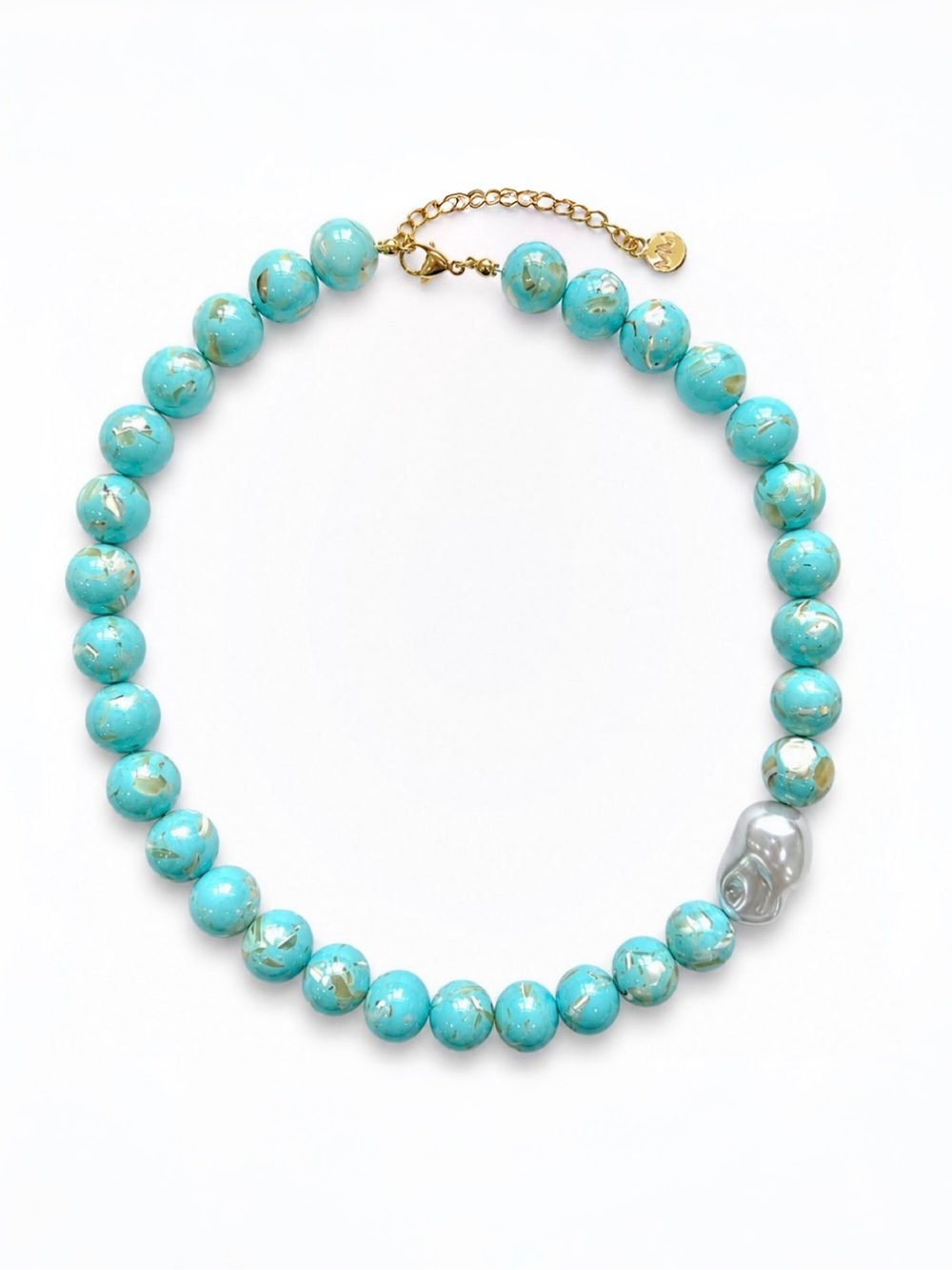 MAYAMAR Turquoise Beaded Baroque Pearl Statement Necklace NEW - Picture 2 of 6
